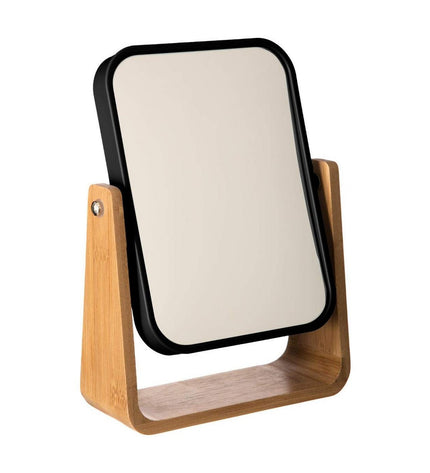Black bamboo mirror with support, 22x16x6 cm, from 5five Simply Smart, designed for home, bathroom, or kitchen use.