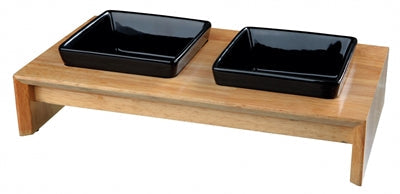 TRIXIE ceramic feeding set with wooden stand, black, 400 ml, 36 x 19 x 7 cm