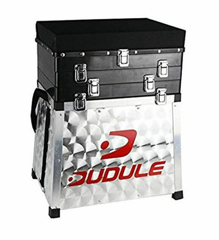 DUDULE Opbergbak with 3 compartments for sport, outdoor, and fishing gear, shown with open compartments and storage space.