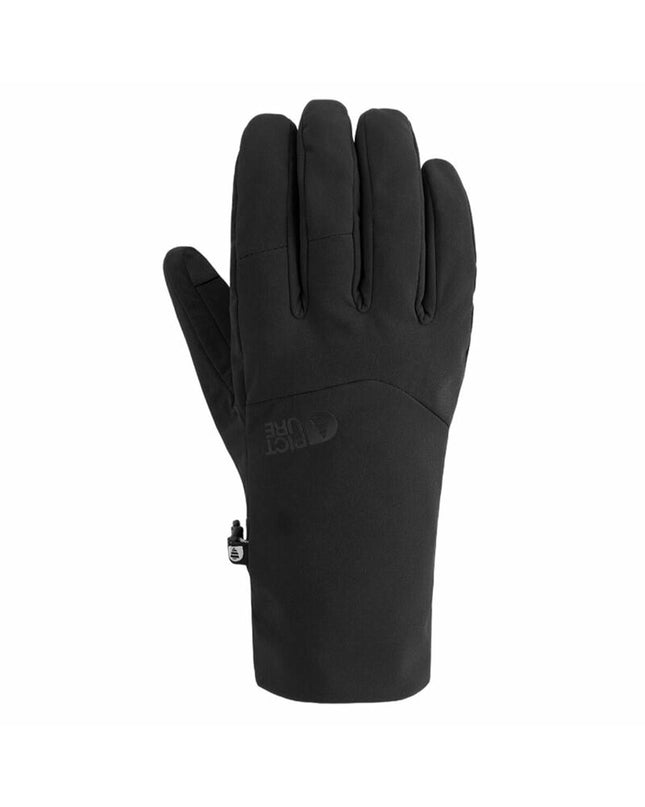 Black Picture Mohui touchscreen gloves for outdoor sports, camping, and hiking, showing the gloves worn on hands with a rugged outdoor background.