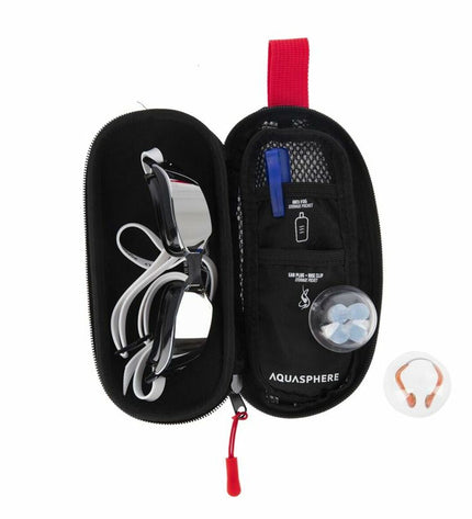 Black Aqua Sphere sport case for glasses, waterproof outdoor and watersport accessory with secure closure.