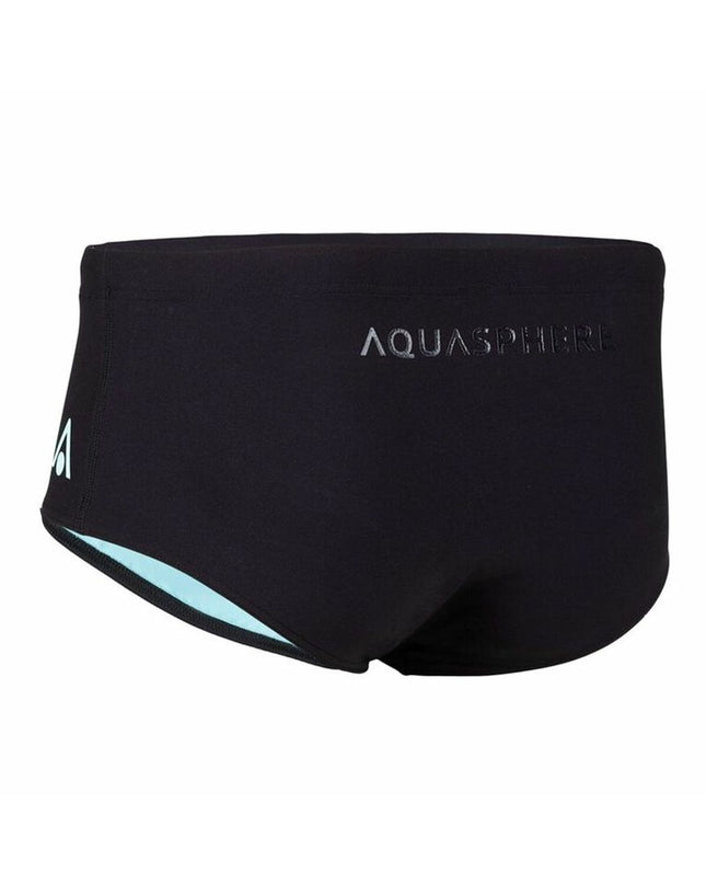 Black men's Aqua Sphere Essentials swim trunk for water sports, featuring a snug fit and durable material for aquatic activities.