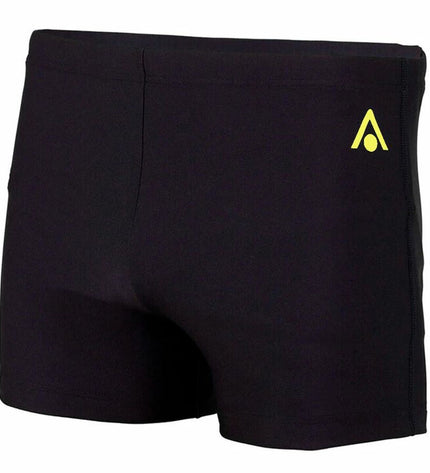 Black men's Aqua Sphere Essentials swim shorts for water sports, featuring a comfortable fit and quick-drying fabric.
