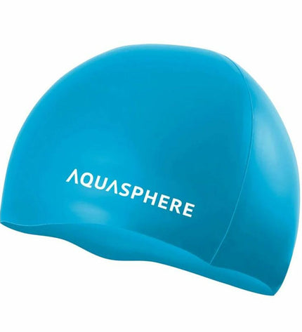 Blue Aqua Sphere sports swim cap for watersport and outdoor activities, made for comfortable fit and durability.