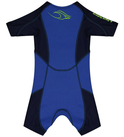 Blue Aqua Sphere Stingray neoprene kids' wetsuit for water sports, designed for comfort and flexibility during outdoor aquatic activities.