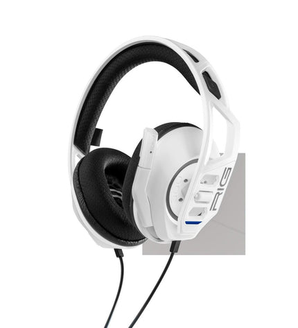 Nacon RIG 300 PRO HS gaming headset with microphone in white, designed for plug-and-play consoles, featuring comfortable ear cups.