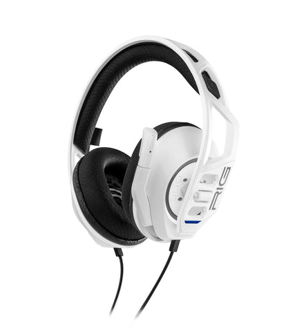 Nacon RIG 300 PRO HS white gaming headset with microphone, designed for plug-and-play consoles, shown in front view.