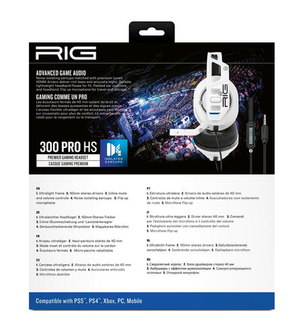 Nacon RIG 300 PRO HS white gaming headset with microphone, designed for plug-and-play use on game consoles.