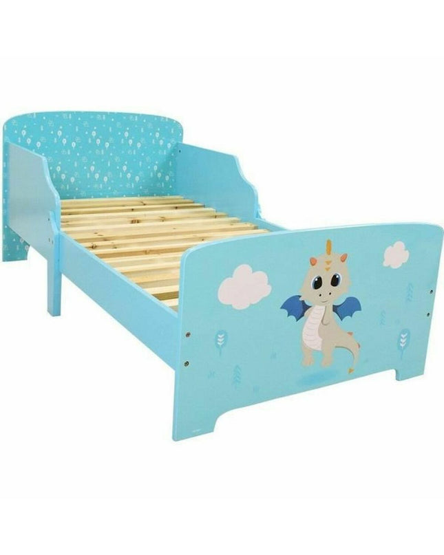 Kinderbed Fun House LEON THE DRAGON baby bed with fun dragon design, 140x70 cm, in a cozy bedroom setting.