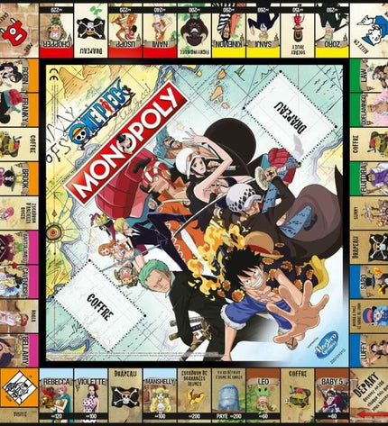 Winning Moves Monopoly One Piece board game with colorful game pieces and classic Monopoly design for family fun.