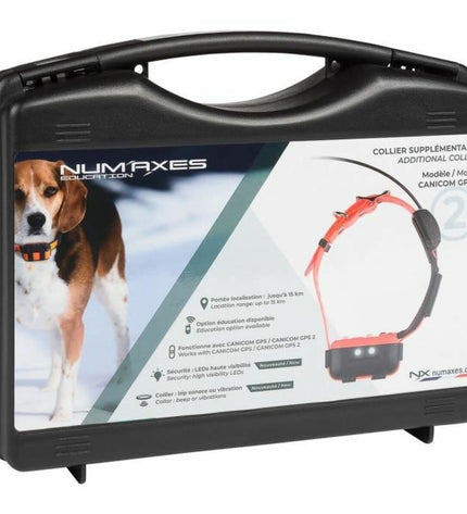 Num'Axes black anti-theft tracking device for dogs, portable GPS tracker for pet security and theft prevention.