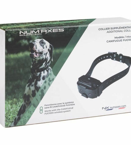 Num'Axes black anti-theft tracker device for dogs, compact and designed for pet safety, shown in the image.