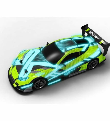 Green Exost police car remote control vehicle, 1:14 scale, toy vehicle for kids, with flashing lights and detailed design.