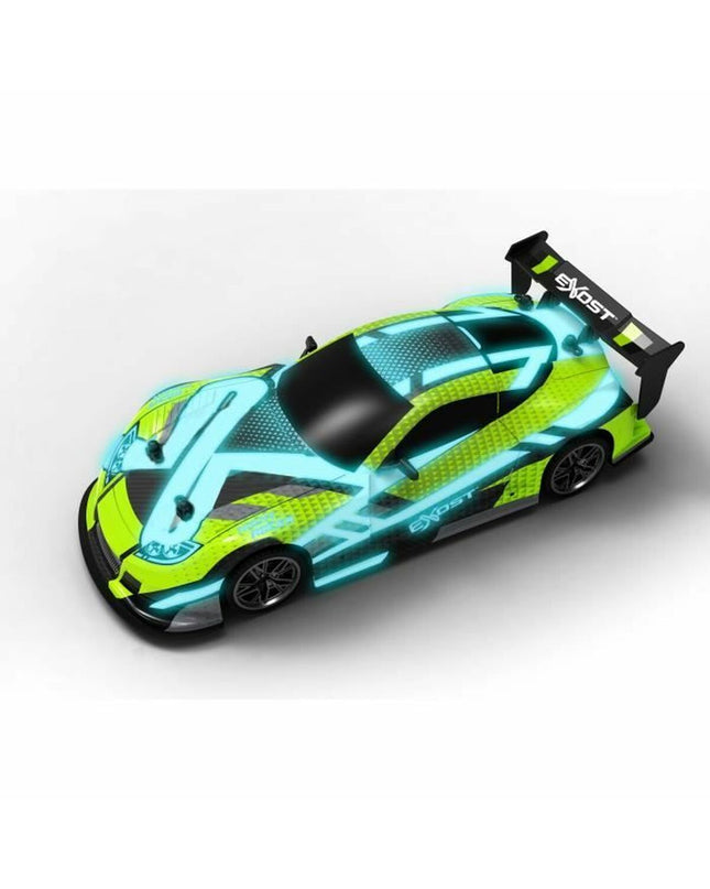 Green Exost police car remote control vehicle, 1:14 scale, toy vehicle for kids, with flashing lights and detailed design.