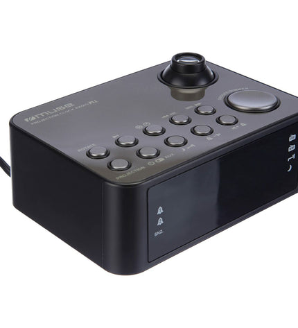 Muse M-178P radio alarm clock showing digital display, buttons, and sleek black design, part of audio and hifi electronics.