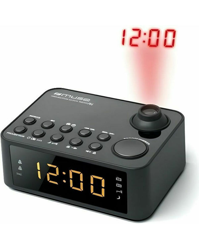 Muse M-178P radio alarm clock with digital display and control buttons, in black, for electronic audio and hifi setup.