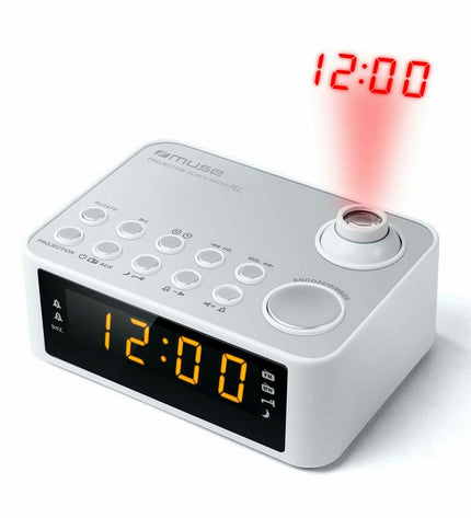 Muse M-178PW radio alarm clock with digital display, buttons, and sleek black design, part of audio and hi-fi electronics.