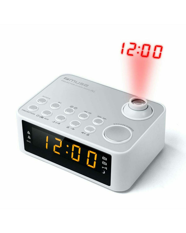 Muse M-178PW radio alarm clock with digital display, buttons, and sleek black design, part of audio and hi-fi electronics.