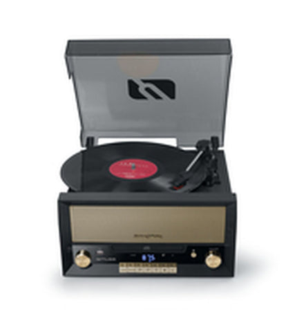 Mini Hifi Muse MT110 in black, compact audio and hi-fi equipment with modern design and control buttons visible.