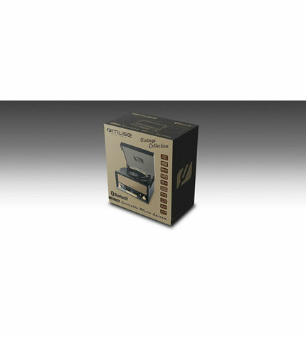 Muse MT110 Mini Hi-Fi audio system in black with compact design and digital display, perfect for home entertainment.
