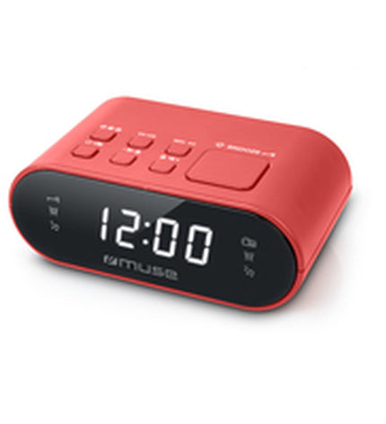 Muse Radio M10RED electronic audio device with vintage-inspired design and dials, showcasing a red finish and modern audio features.