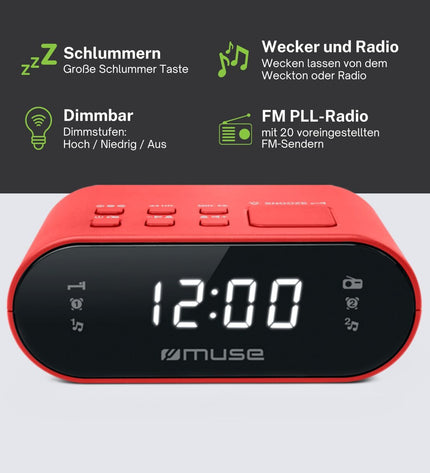 Muse Radio M10RED electronic audio device with vintage design and control knobs, showcasing its front panel and red finish.