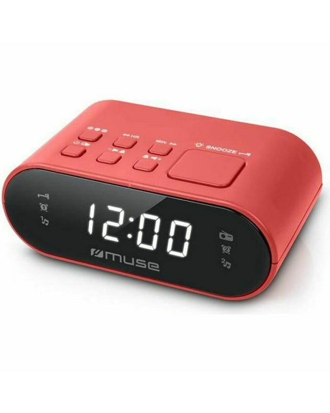 Muse Radio M10RED electronic audio device with red finish, featuring vintage-inspired design and digital controls.