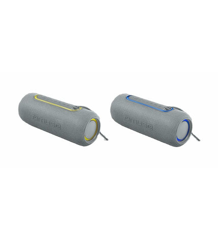 Muse M780LG 20W gray speakers for audio and hi-fi electronics, featuring a sleek rectangular design with control knobs and speaker grills.