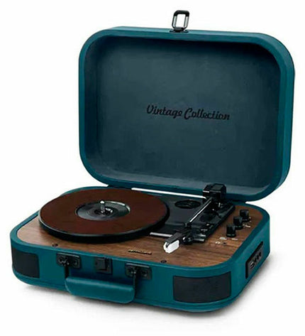 Muse Blau platenspeler with a sleek modern design, featuring a turntable and tonearm for playing vinyl records.