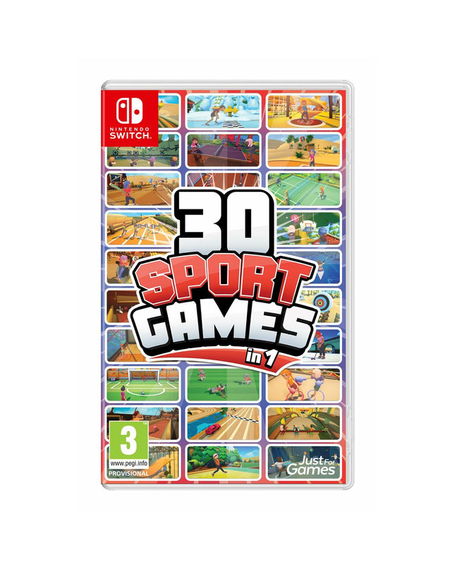 Just For Games Switch sports video game with 30 games in one, featuring colorful game cover and console compatibility.