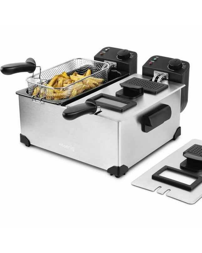 Hkoenig 3600W electric deep fryer with 6L capacity, compact kitchen appliance for frying food at home.