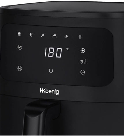 Hkoenig Frituurmachine for home cooking, compact electric fryer with stainless steel exterior and control knob.