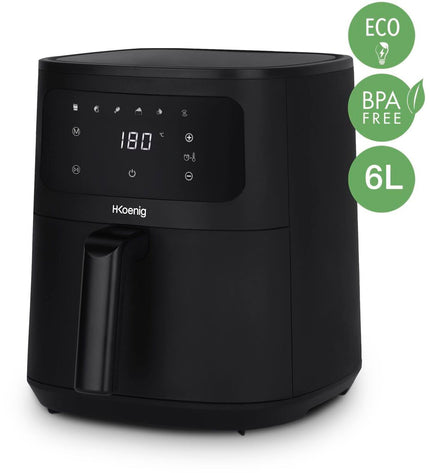 Hkoenig frituurmachine for home use, compact electric fryer with stainless steel design and control dial for quick frying.