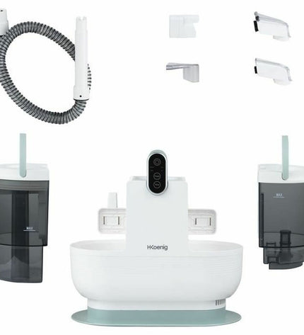 Hkoenig TWT88 robot stofzuiger for home cleaning, showing sleek design and sensors for floor and surface navigation.