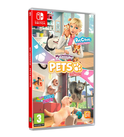 Microids My Universe Pets video game for Nintendo Switch, plug-and-play console, featuring colorful pet characters and gameplay scene.