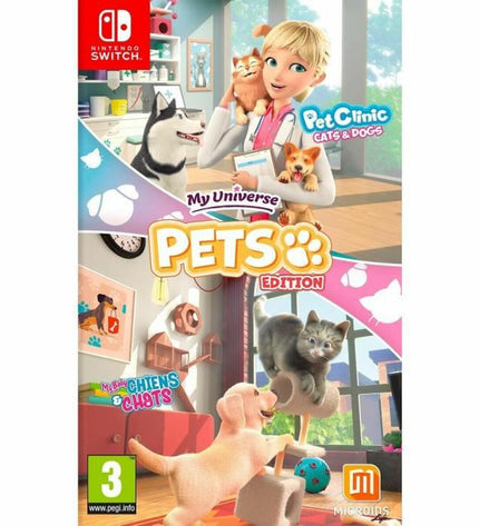 Microids My Universe Pets Switch video game cartridge for Plug & Play console, featuring colorful pet-themed artwork.