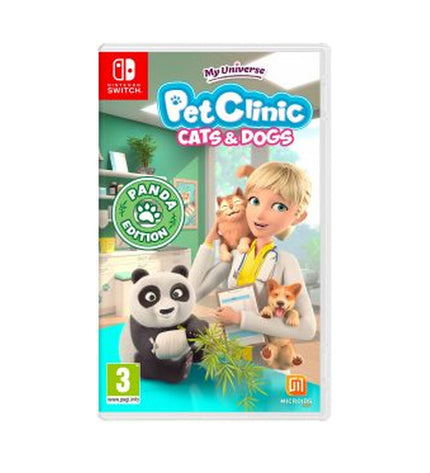 Microids My Universe: PetClinic Cats & Dogs Panda Edition Switch video game cartridge for electronic plug-and-play console.