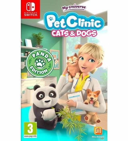 Microids My Universe PetClinic Cats & Dogs Panda Edition Switch video game cartridge for plug-and-play gaming consoles.