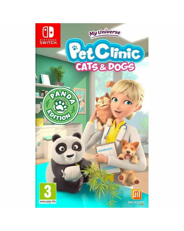 Microids My Universe PetClinic Cats & Dogs Panda Edition Switch video game cartridge for plug-and-play gaming consoles.