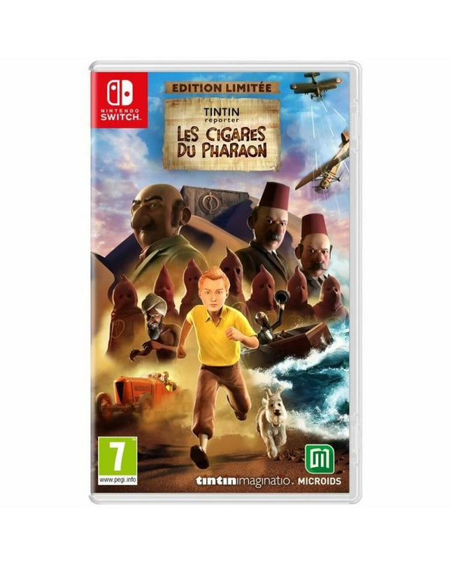 Microids Tintin Reporter: Les Cigares du Pharaon Switch video game cartridge for Plug & Play gaming console, featuring Tintin artwork.