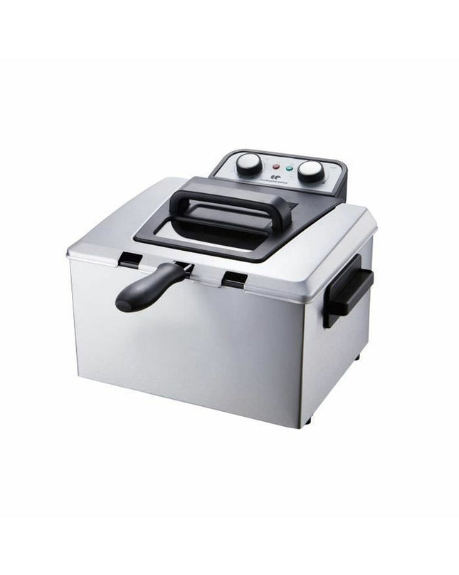 Gray Continental Edison CEFR5IN3P 5L deep fryer with digital controls, compact design for home cooking and frying tasks.