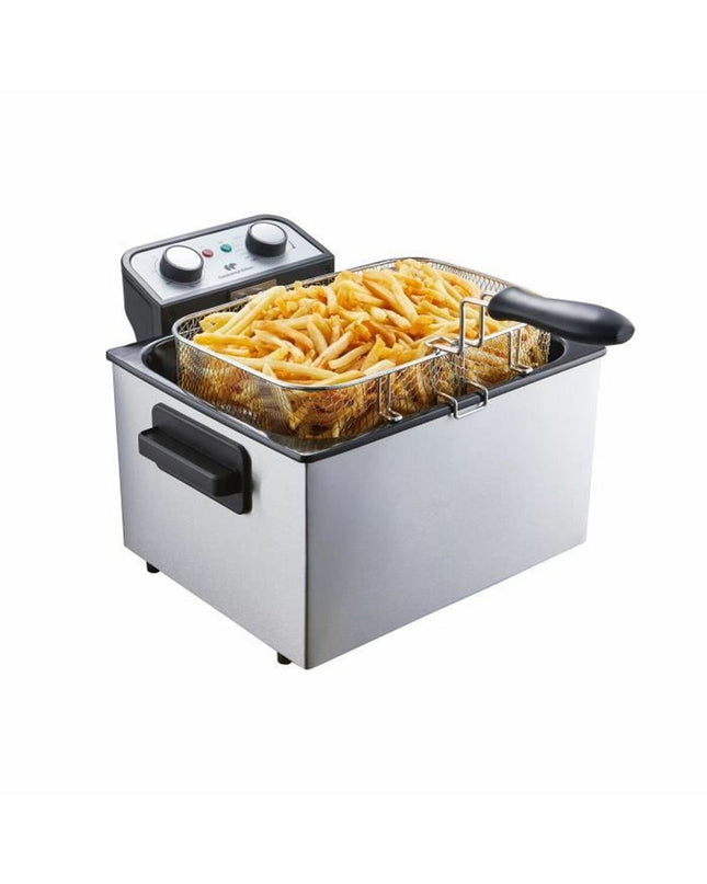 Gray Continental Edison CEFR5IN3P 5L deep fryer for home cooking with compact design and easy-to-use controls.