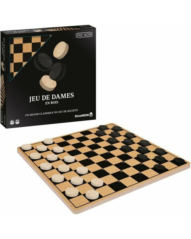 Dujardin Bordspel with colorful game pieces and cards on a wooden table, suitable for family and friends' game night.