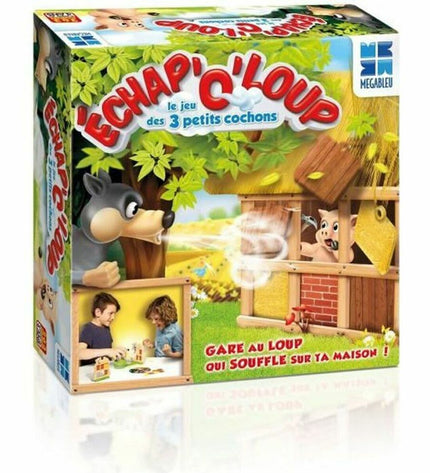 Megableu Esc O Wolf board game with colorful game pieces and instructions for fun family gameplay.