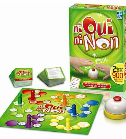 Megableu Ni Oui Ni Non game featuring colorful game pieces and a game board for fun family entertainment.
