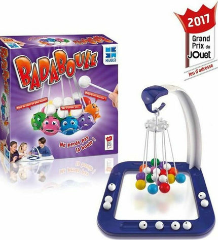 Megableu Badaboulle game toy with colorful plastic pieces and game board, designed for fun and interactive play.