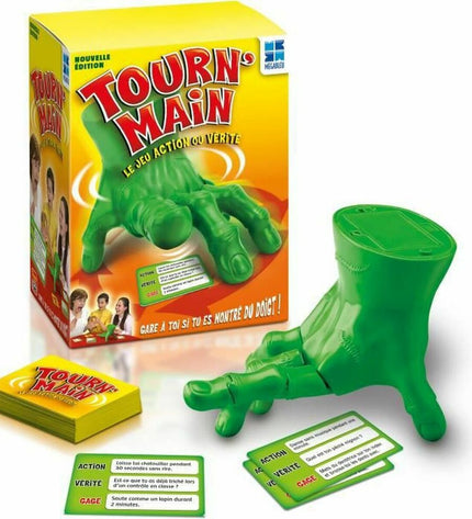 Megableu Tourn’main board game with colorful playing pieces and game components on a wooden surface.