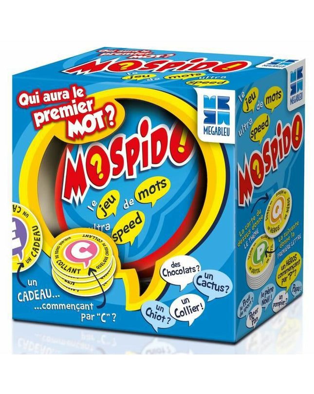 Megableu Mospido board game with colorful game pieces and a game board, perfect for family entertainment and fun gameplay.