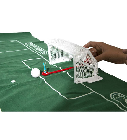 Megableu Subbuteo Champions League Edition tabletop soccer game with miniature players and game accessories.
