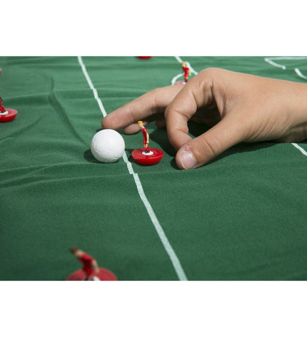 Megableu Subbuteo Champions League edition tabletop soccer game with miniature players and game accessories.